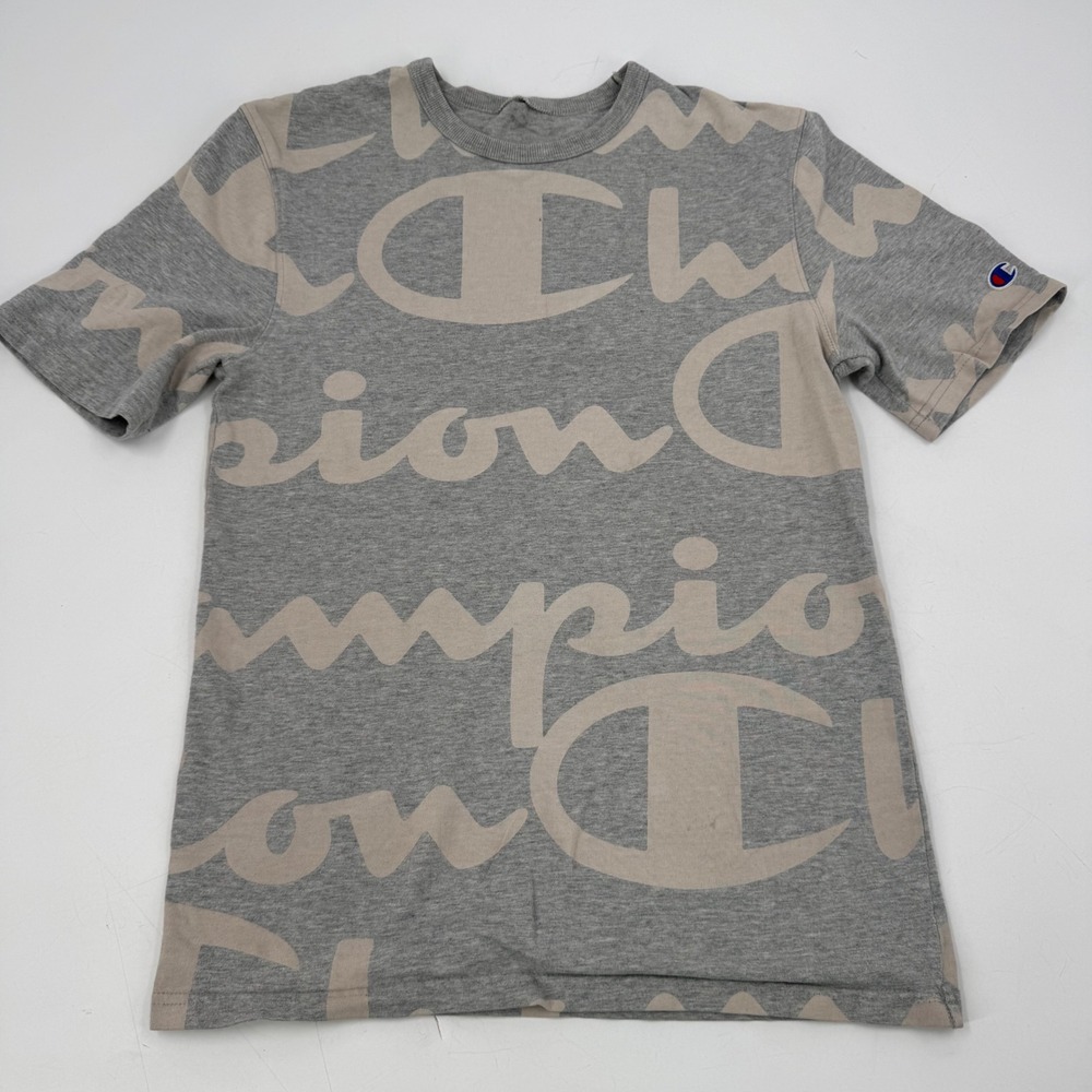 Champion Mens‎ All Over Print T Shirt Crew Neck Short Sleeve Gray Small